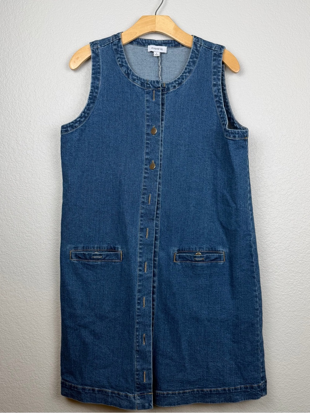EVEREVE Sleeveless Blue Denim Button-Front Midi Dress Size L